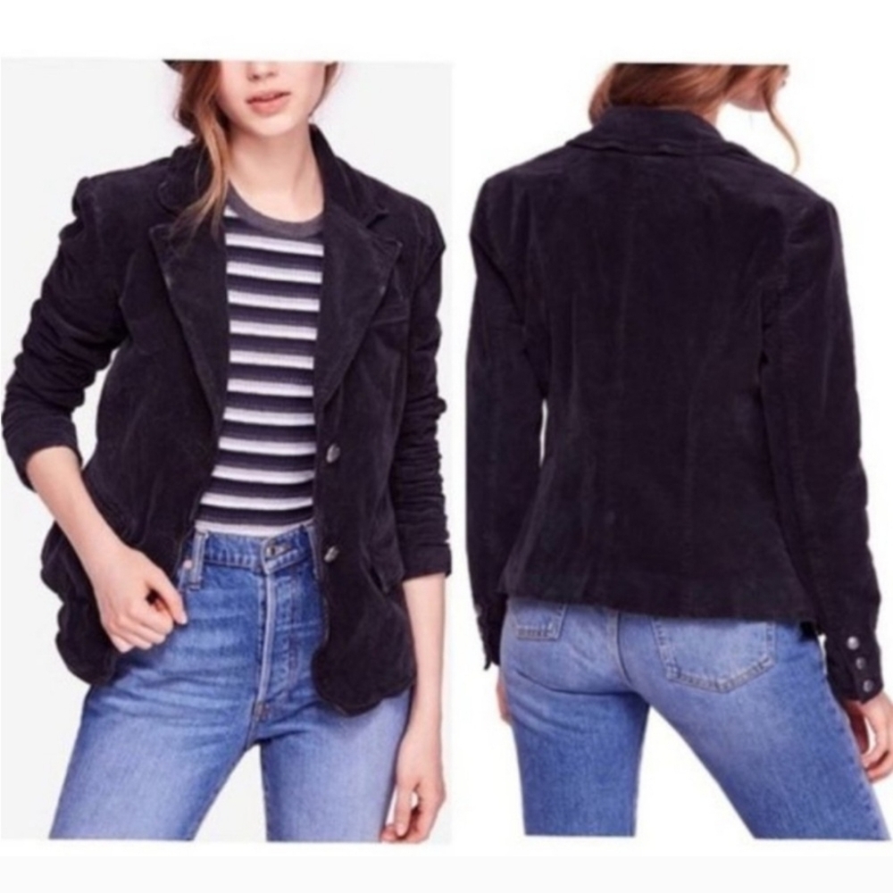 Free People Womens Byron Black Corduroy Blazer Jacket Size S
